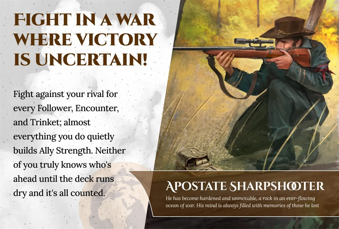 Handout in the brown colorway: Fight in a war where victory is uncertain, with the Apostate Sharpshooter