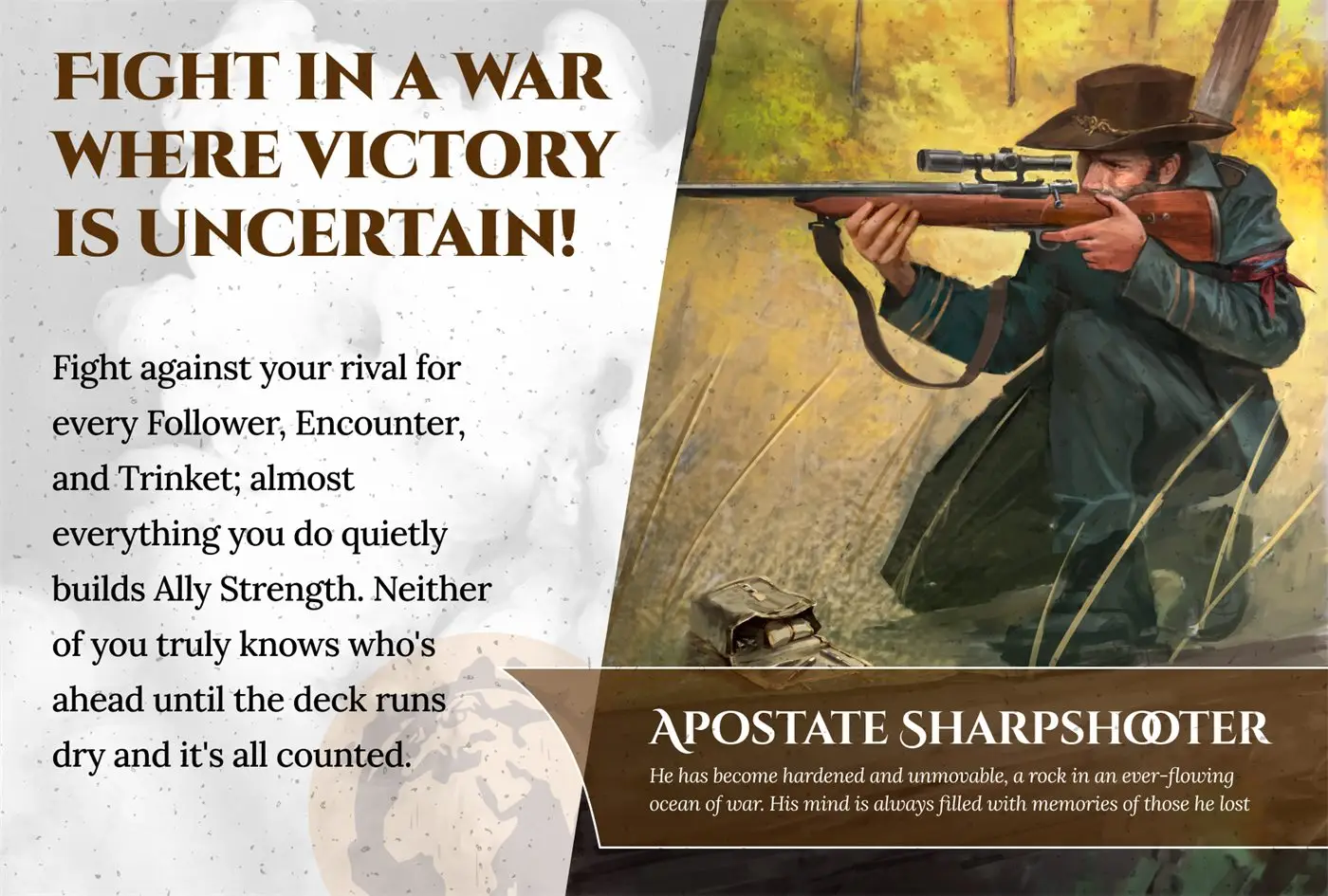 Handout in the brown colorway: Fight in a war where victory is uncertain, with the Apostate Sharpshooter